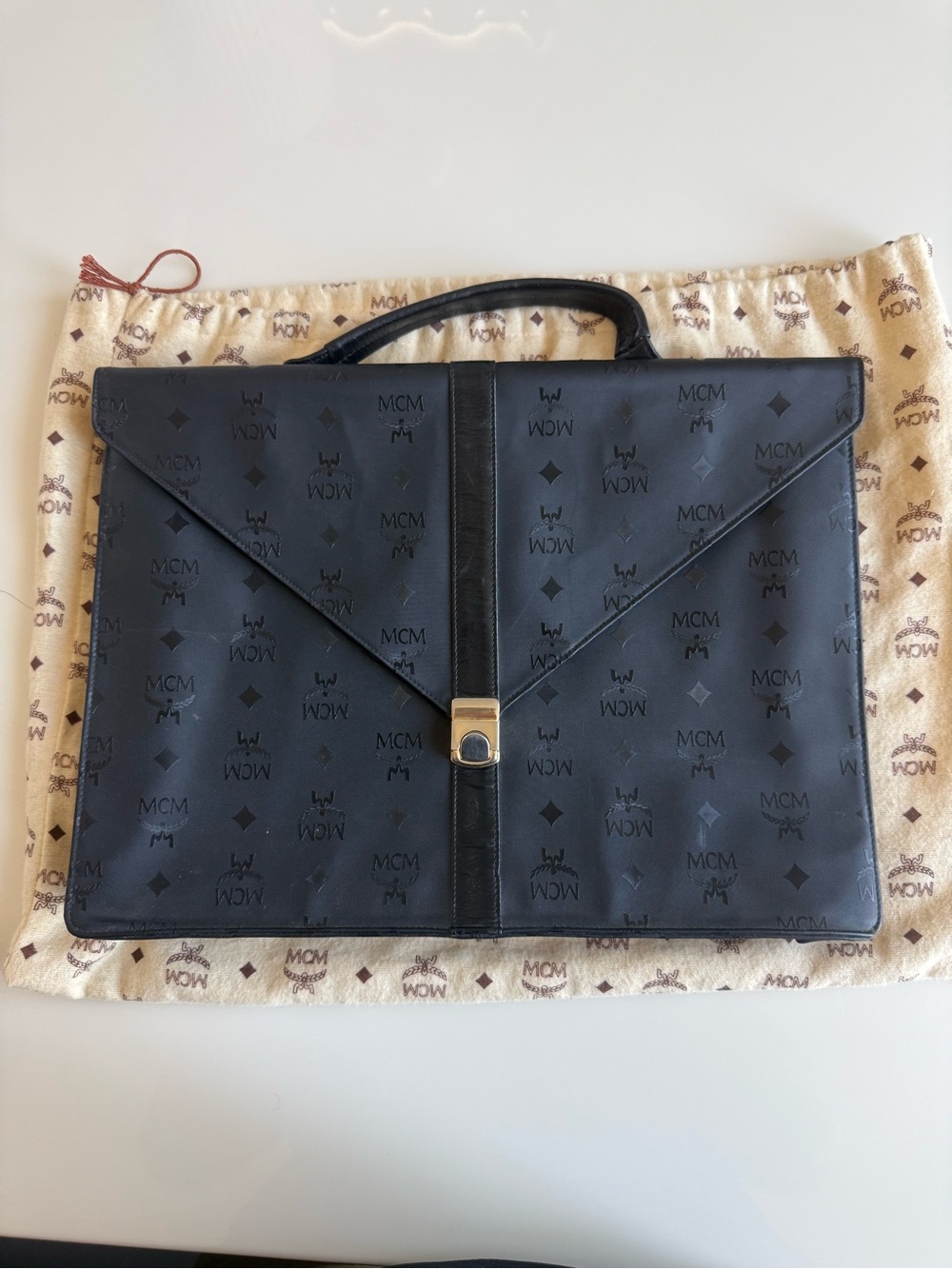 MCM Black Logo-Print Nylon Briefcase